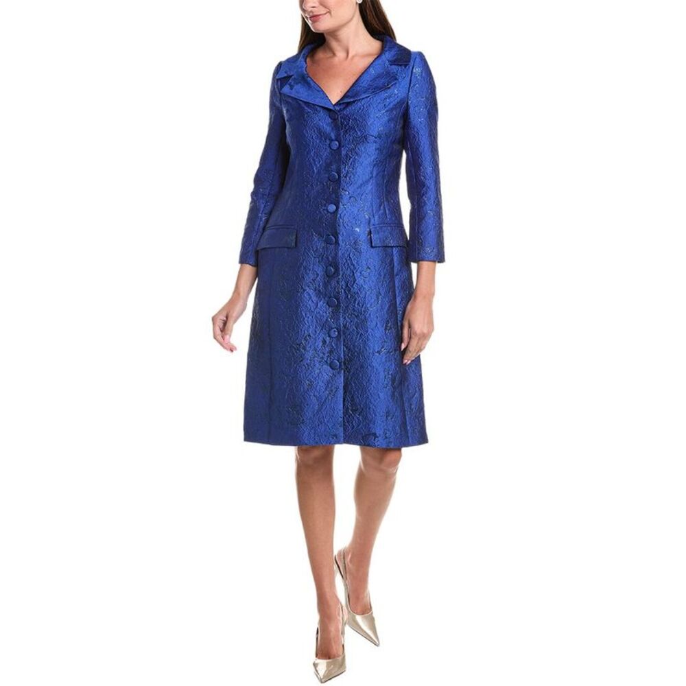 Teri Jon By Rickie Freeman Womens Metallic Jacquard Coat Dress, Blue